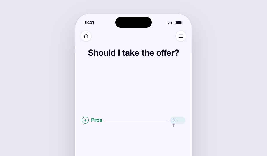 Pros and Cons screen